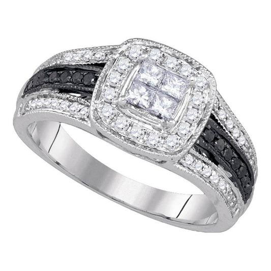 14k White Gold Black Diamond Fashion Engagement Bridal Ring 5/8 Cttw