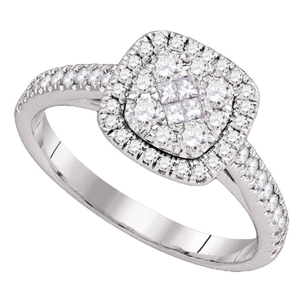 14k White Gold Princess Diamond Square Cluster Bridal Engagement Ring 5/8 Cttw