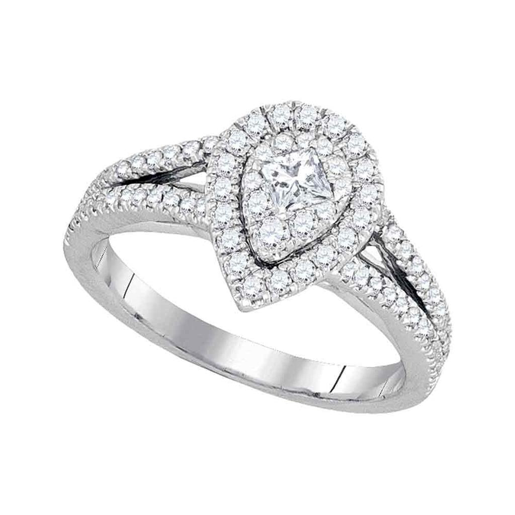 14k White Gold Princess Diamond Pear Cluster Bridal Engagement Ring 3/4 Cttw
