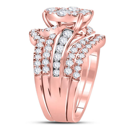 14k Rose Gold Princess Round Diamond Bridal Wedding Ring Set 2-1/2 Cttw