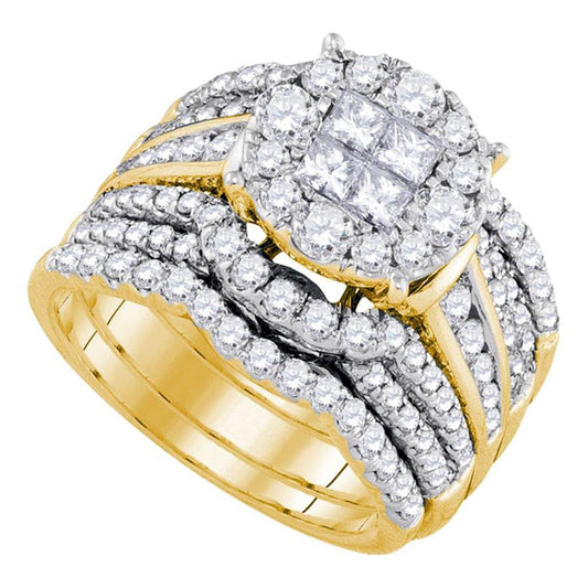 14k Yellow Gold Princess Diamond Bridal Wedding Ring Set 2-1/2 Cttw