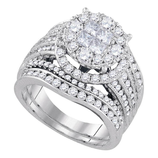 14k White Gold Princess Diamond Bridal Wedding Ring Set 2-1/2 Cttw