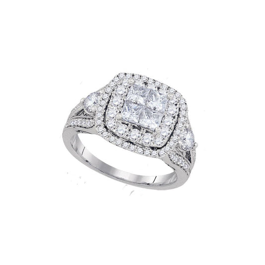 14k White Gold Princess Diamond Square Bridal Engagement Ring 2 Cttw
