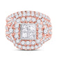 14k Rose Gold Princess Diamond Cluster Bridal Wedding Ring Set 3-1/3 Cttw