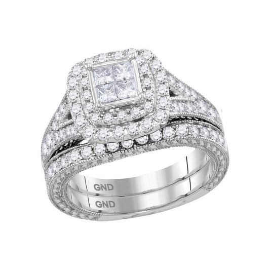 14k White Gold Princess Diamond Bridal Wedding Ring Set 1-1/4 Cttw
