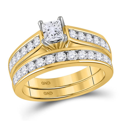 14k Yellow Gold Princess Diamond Bridal Wedding Ring Set 1-1/2 Ctw (Certified)
