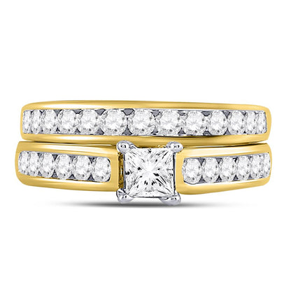 14k Yellow Gold Princess Diamond Bridal Wedding Ring Set 1-1/2 Ctw (Certified)