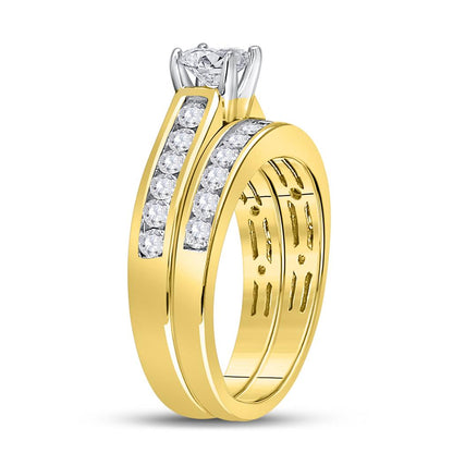 14k Yellow Gold Princess Diamond Bridal Wedding Ring Set 1-1/2 Ctw (Certified)