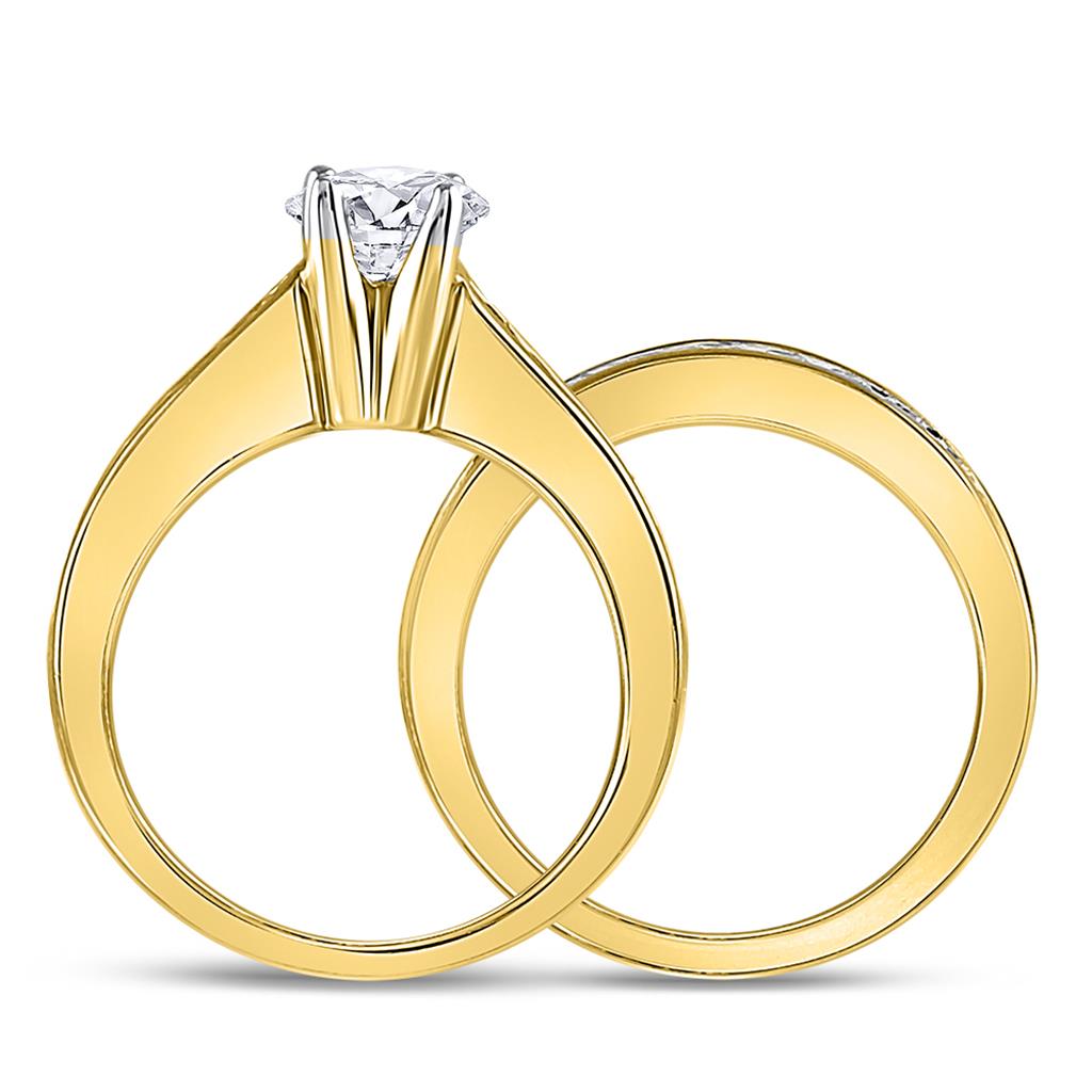 14k Yellow Gold Princess Diamond Bridal Wedding Ring Set 1-1/2 Ctw (Certified)