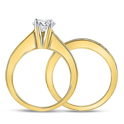 14k Yellow Gold Princess Diamond Bridal Wedding Ring Set 1-1/2 Ctw (Certified)