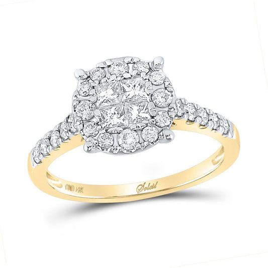 14k Yellow Gold Princess Diamond Cluster Bridal Engagement Ring 3/4 Cttw