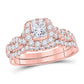 14k Rose Gold Princess Diamond Bridal Wedding Ring Set 1-1/2 Cttw