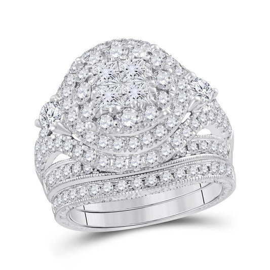 14k White Gold Princess Diamond Bridal Wedding Ring Set 2-3/4 Ctw
