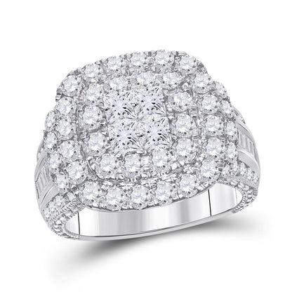 14k White Gold Princess Diamond Cluster Bridal Engagement Ring 3-1/2 Cttw
