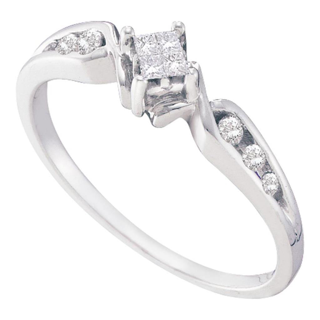 14k White Gold Princess Diamond Solitaire Bridal Engagement Ring 1/6 Cttw
