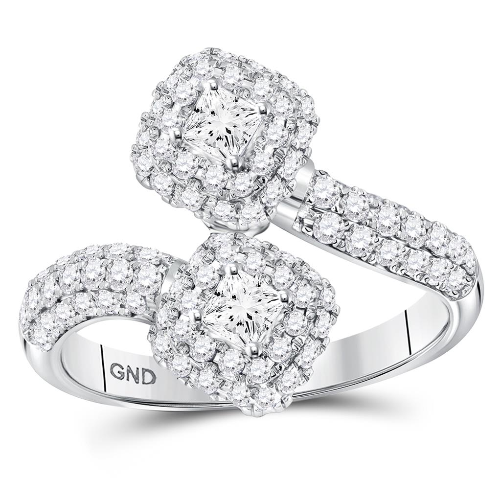 14k White Gold Princess Diamond 2-stone Bridal Engagement Ring 1-1/2 Cttw (Certified)