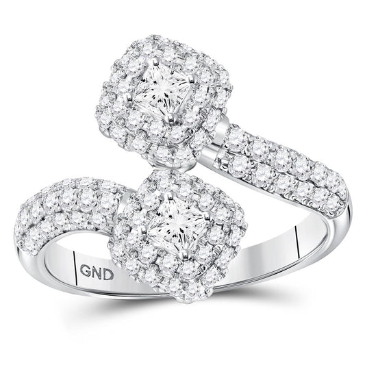 14k White Gold Princess Diamond 2-stone Bridal Engagement Ring 1-1/2 Cttw (Certified)