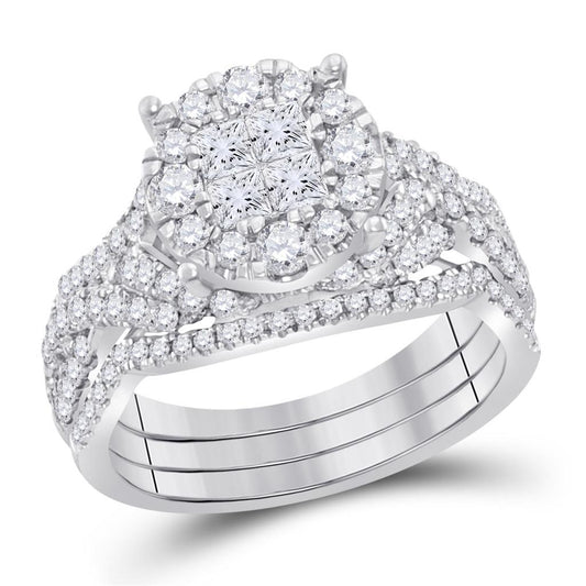 14k White Gold Princess Diamond Bridal Wedding Ring Set 1-1/2 Ctw