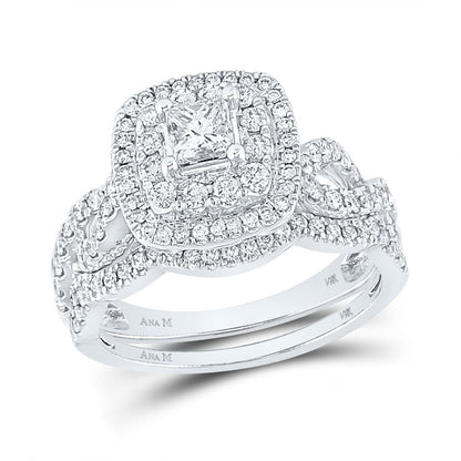 14k White Gold Princess Diamond Bridal Wedding Ring Set 1 Cttw (Certified)