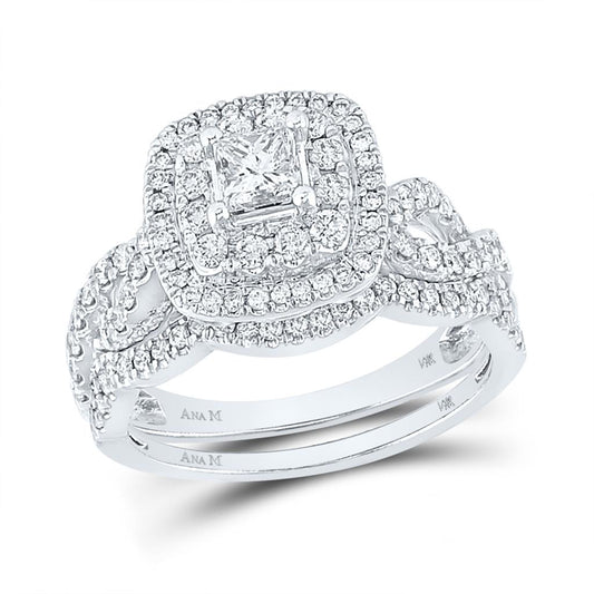 14k White Gold Princess Diamond Bridal Wedding Ring Set 1 Cttw (Certified)