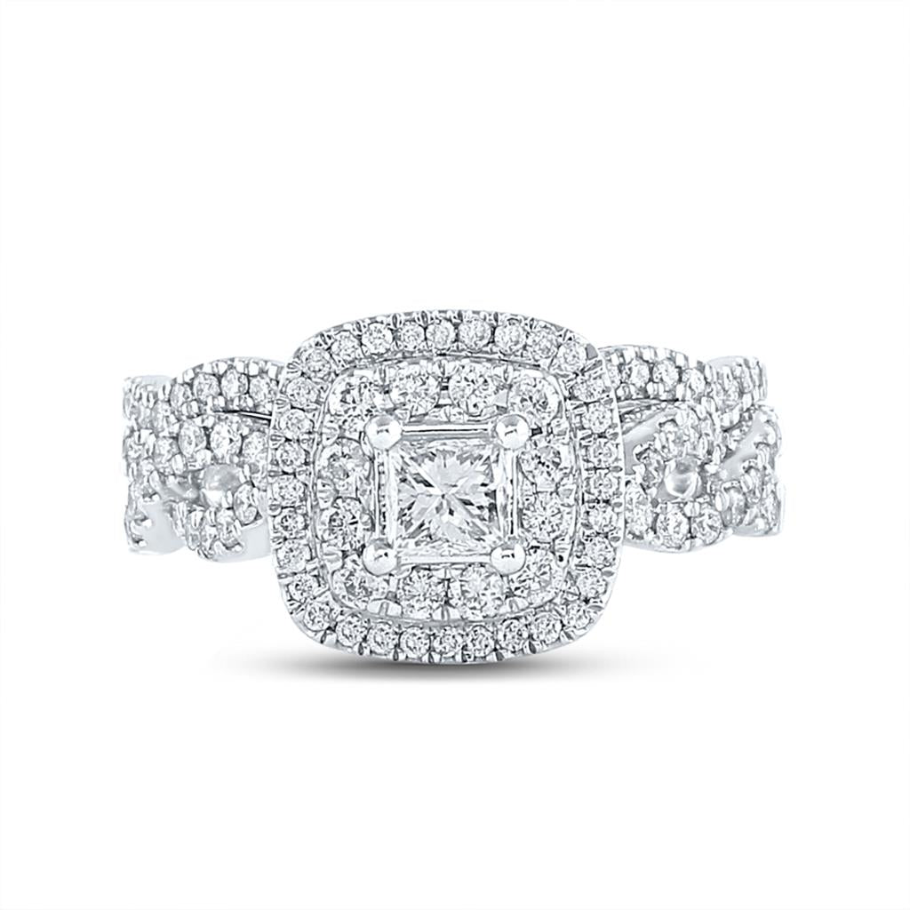 14k White Gold Princess Diamond Bridal Wedding Ring Set 1 Cttw (Certified)