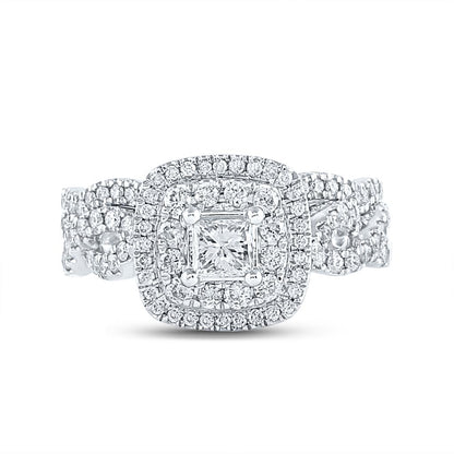 14k White Gold Princess Diamond Bridal Wedding Ring Set 1 Cttw (Certified)