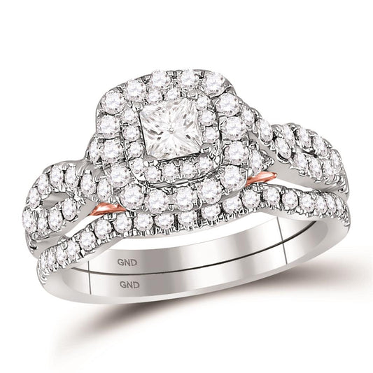 14k Two-tone Gold Princess Diamond Bridal Wedding Ring Set 1-1/4 Cttw (Certified)