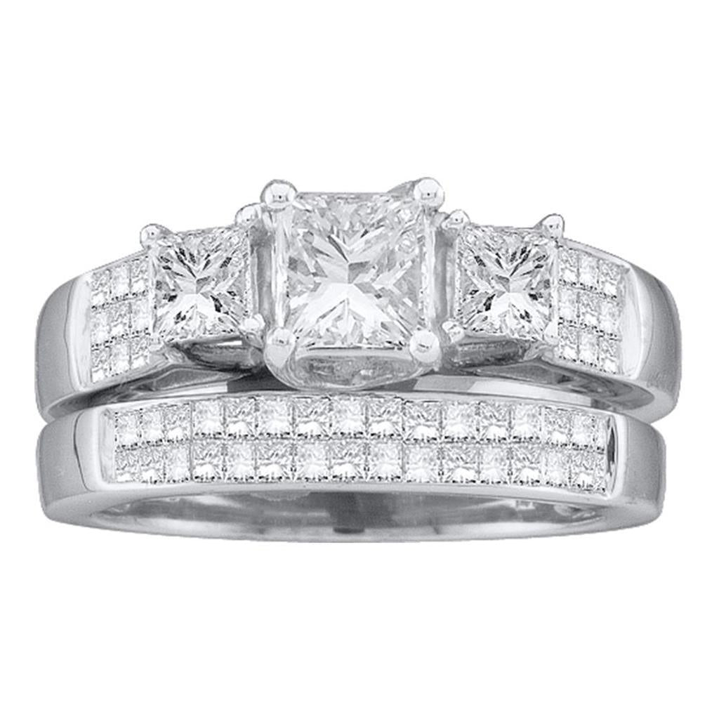 14k White Gold Princess Diamond Bridal Wedding Ring Set 2 Cttw