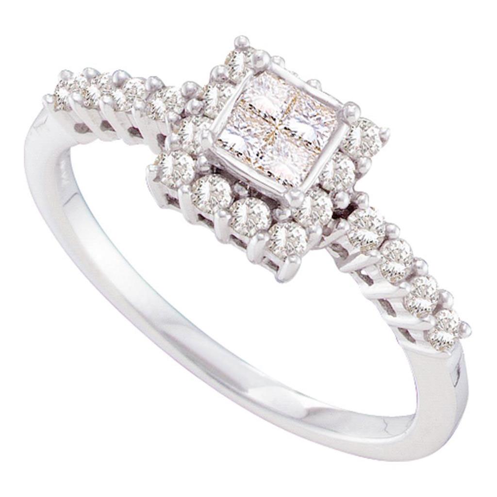14k White Gold Princess Diamond Square Cluster Ring 1/2 Cttw
