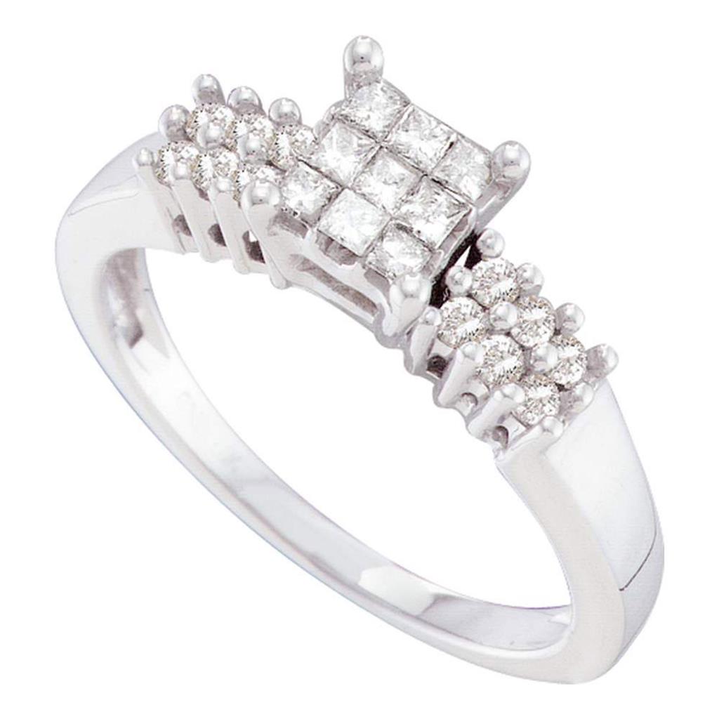 14k White Gold Princess Diamond Cluster Bridal Engagement Ring 1/3 Cttw