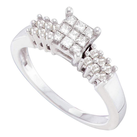 14k White Gold Princess Diamond Cluster Bridal Engagement Ring 1/3 Cttw