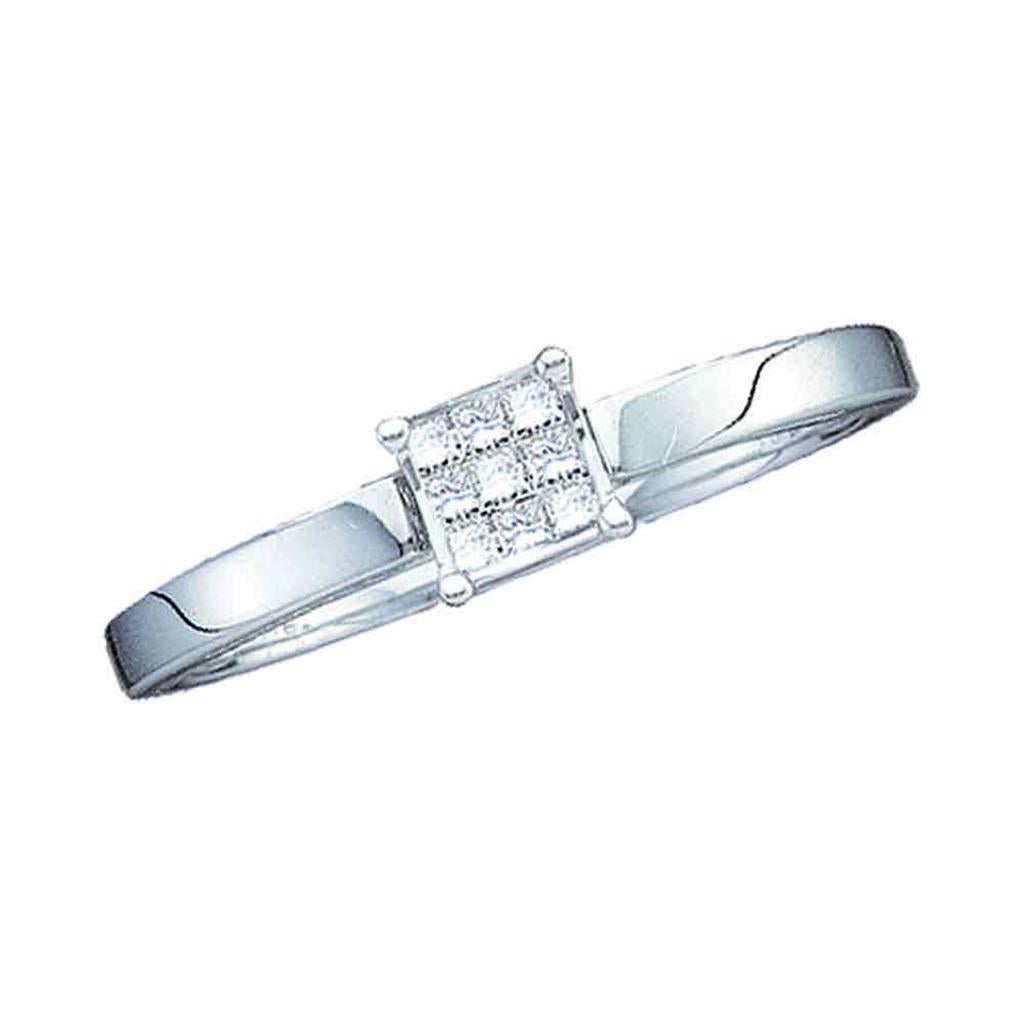 14k White Gold Princess Diamond Cluster Bridal Engagement Ring 1/10 Cttw
