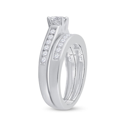 14k White Gold Princess Diamond Bridal Wedding Ring Set 1 Cttw (Certified) Size 8
