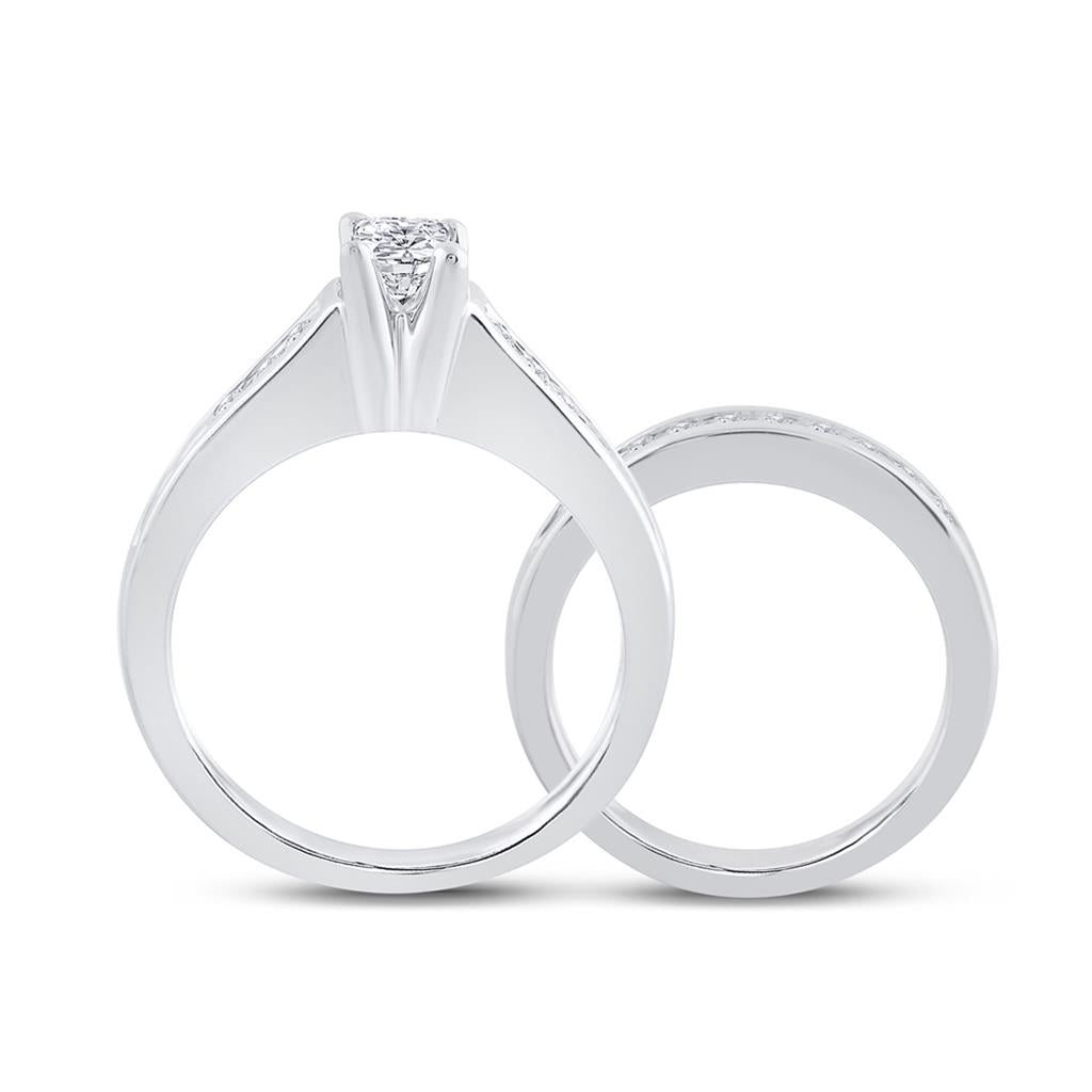 14k White Gold Princess Diamond Bridal Wedding Ring Set 1 Cttw (Certified) Size 8