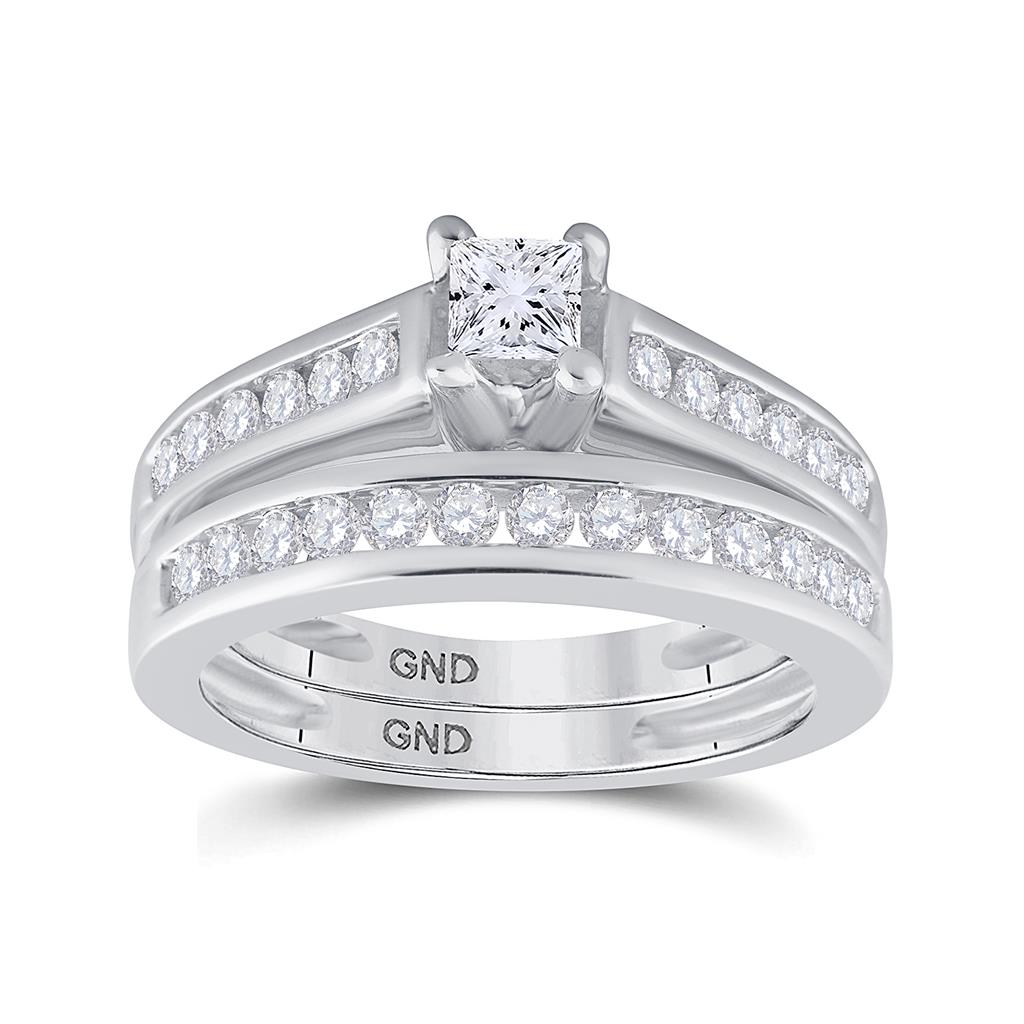 14k White Gold Princess Diamond Bridal Wedding Ring Set 1 Cttw (Certified) Size 8