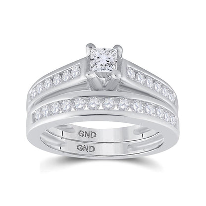 14k White Gold Princess Diamond Bridal Wedding Ring Set 1 Cttw (Certified) Size 8