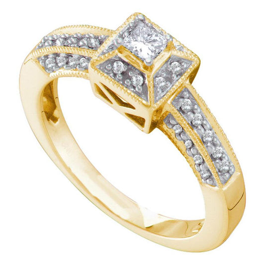 14k Yellow Gold Princess Diamond Solitaire Bridal Engagement Ring 1/3 Cttw