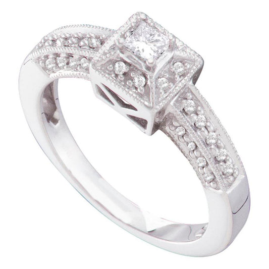 14k White Gold Princess Diamond Solitaire Bridal Engagement Ring 1/3 Cttw