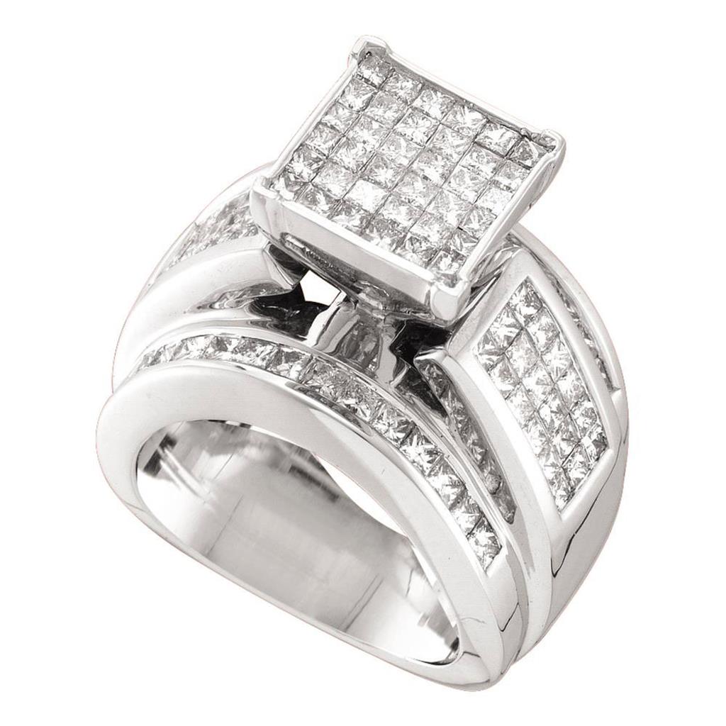 14k White Gold Princess Diamond Cluster Bridal Engagement Ring 3 Cttw