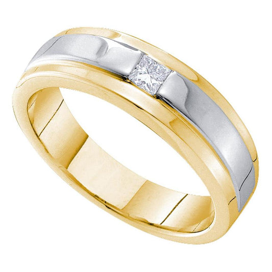 14k Yellow Gold Princess Diamond Solitaire Stripe Wedding Band Ring 1/6 Cttw