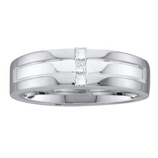 14k White Gold Princess Diamond Single Row Wedding Band Ring 1/6 Cttw