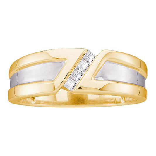 14k Yellow Gold Princess Diamond Single Row Two-tone Wedding Band Ring 1/6 Cttw