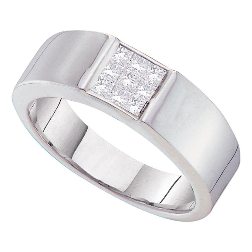 14k White Gold Princess Diamond Cluster Wedding Band 1/2 Cttw