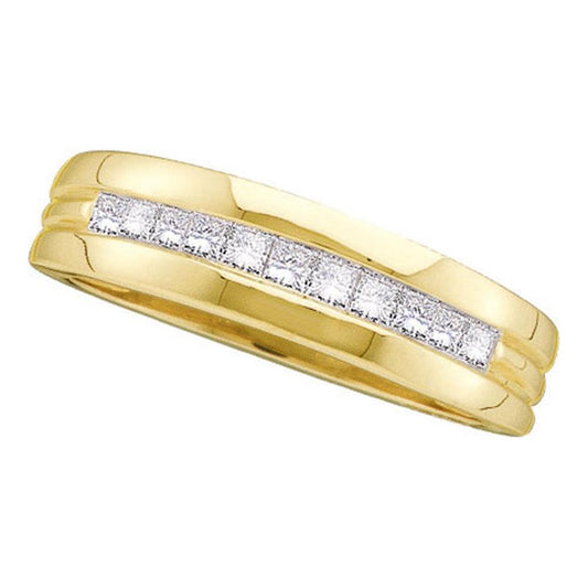 14k Yellow Gold Princess Diamond Single Row Band Wedding Ring 1/2 Cttw