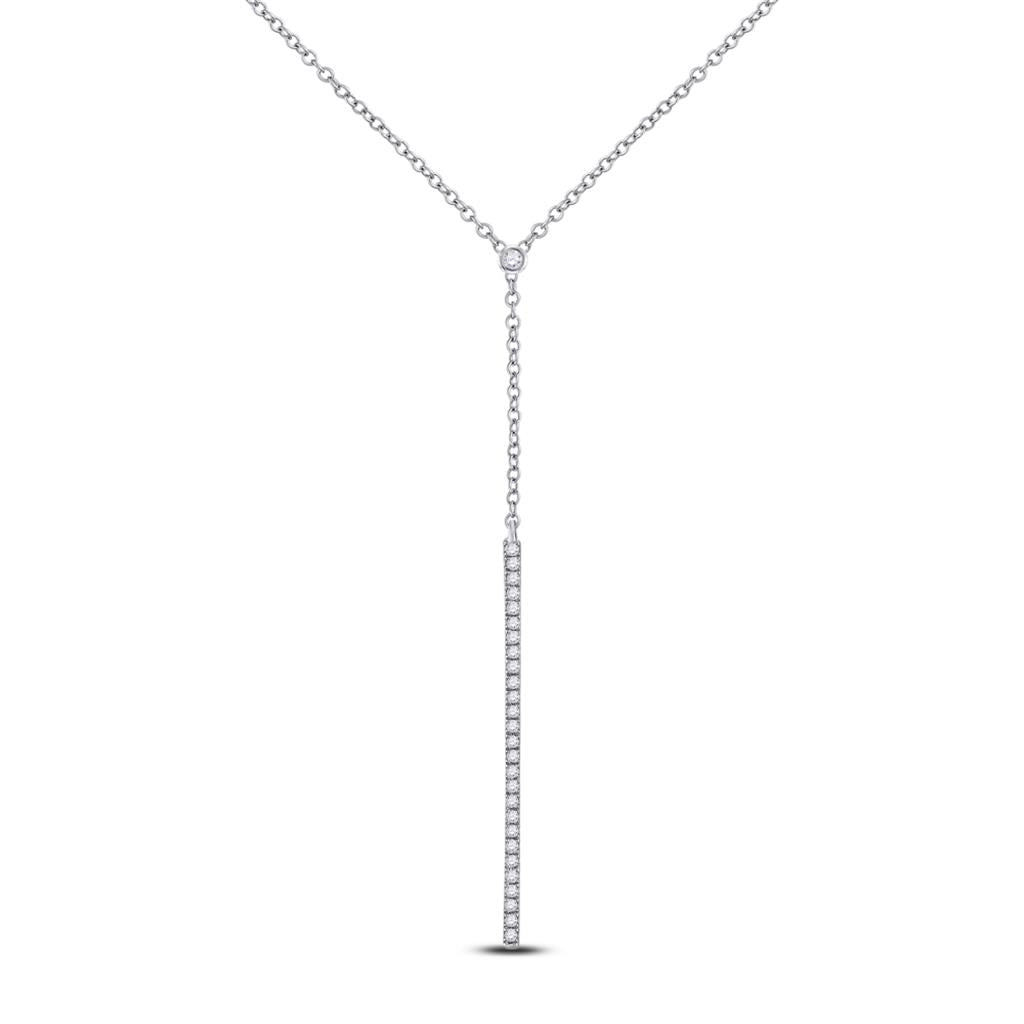 14k White Gold Round Diamond Drop Bar Necklace 1/4 Cttw