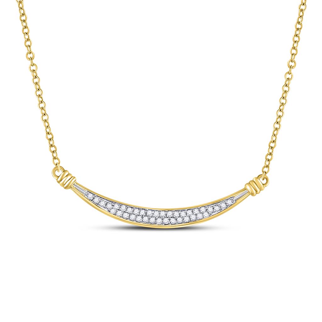 10k Yellow Gold Round Diamond Curved Bar Pendant Necklace 1/6 Cttw