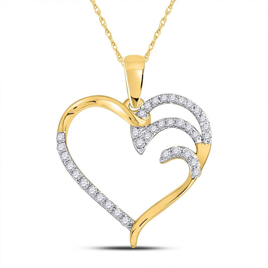 10k Yellow Gold Round Diamond Heart Pendant 1/6 Cttw