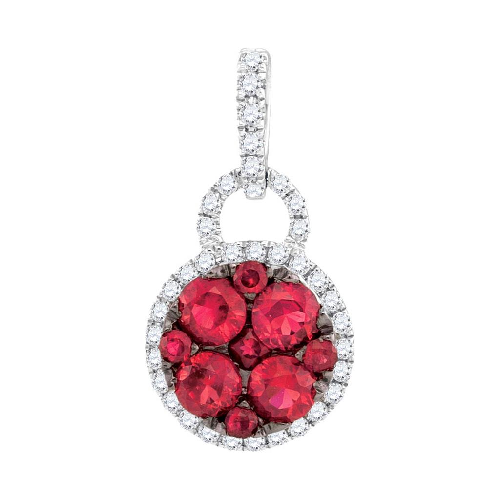 14k White Gold Round Ruby Cluster Pendant 3/4 Cttw