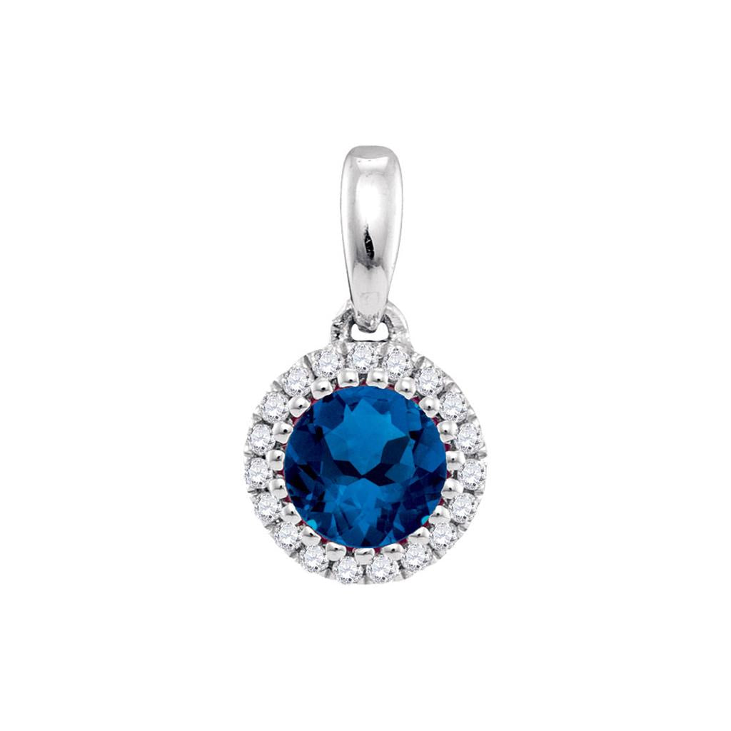 14k White Gold Round Natural Blue Sapphire Solitaire Pendant 5/8 Cttw
