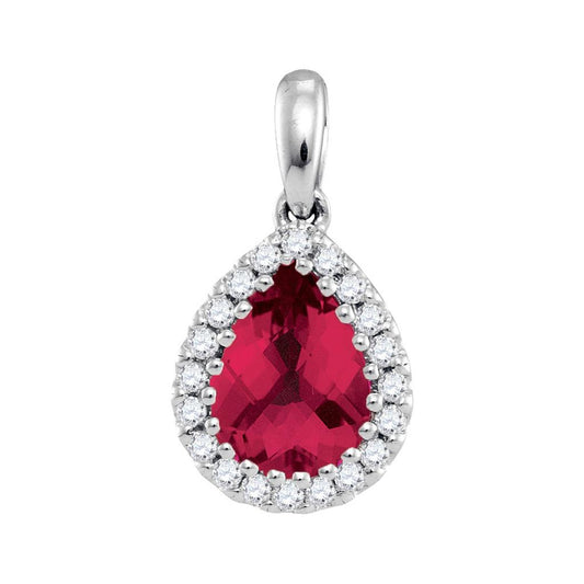 14k White Gold Pear Ruby Solitaire Diamond Pendant 1 Cttw
